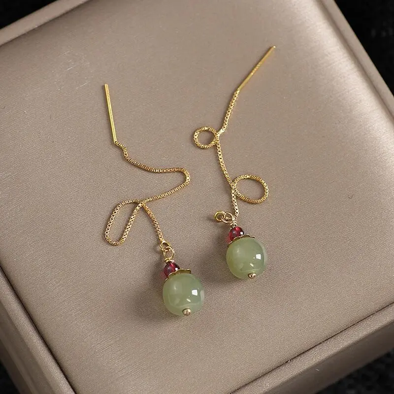 VENTFILLE Gold Color Hetian Jade Earrings for Women Green Round Jewelry Girls Gift  Dropshipping Wholesale