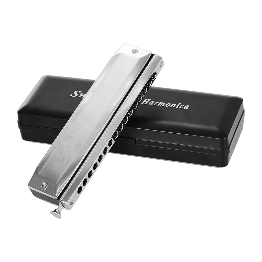16 Holes Chromatic Harmonica C Key 64 Tones Mouth Organ with Storage Case and Cleaning Cloth for Kids & Adults