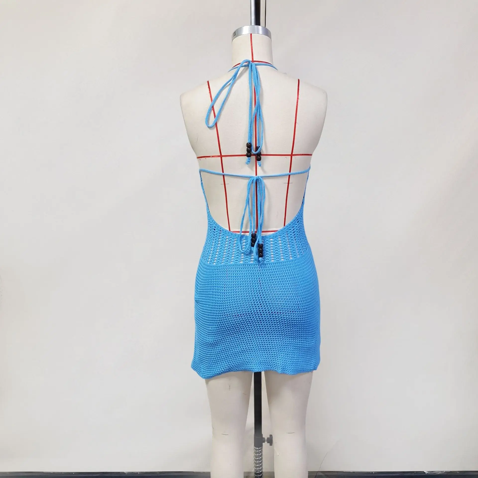 Minivestido Halter con espalda descubierta para mujer, vestido informal de verano tejido con recortes de ganchillo, vestido de fiesta ajustado para playa y Club, ropa de calle ajustada