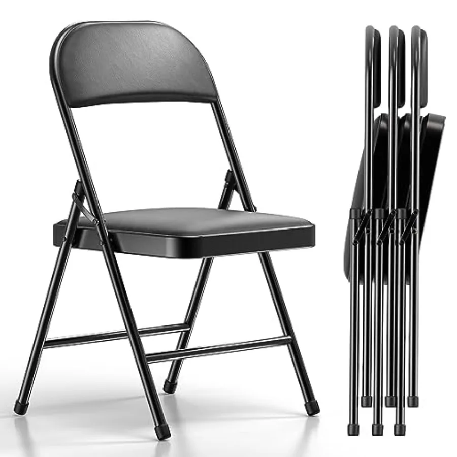 

4 Pack Folding Chairs with Padded Cushion and Back Khaki Metal Chairs with Comfortable Cushion and Durable Steel Frame for Home