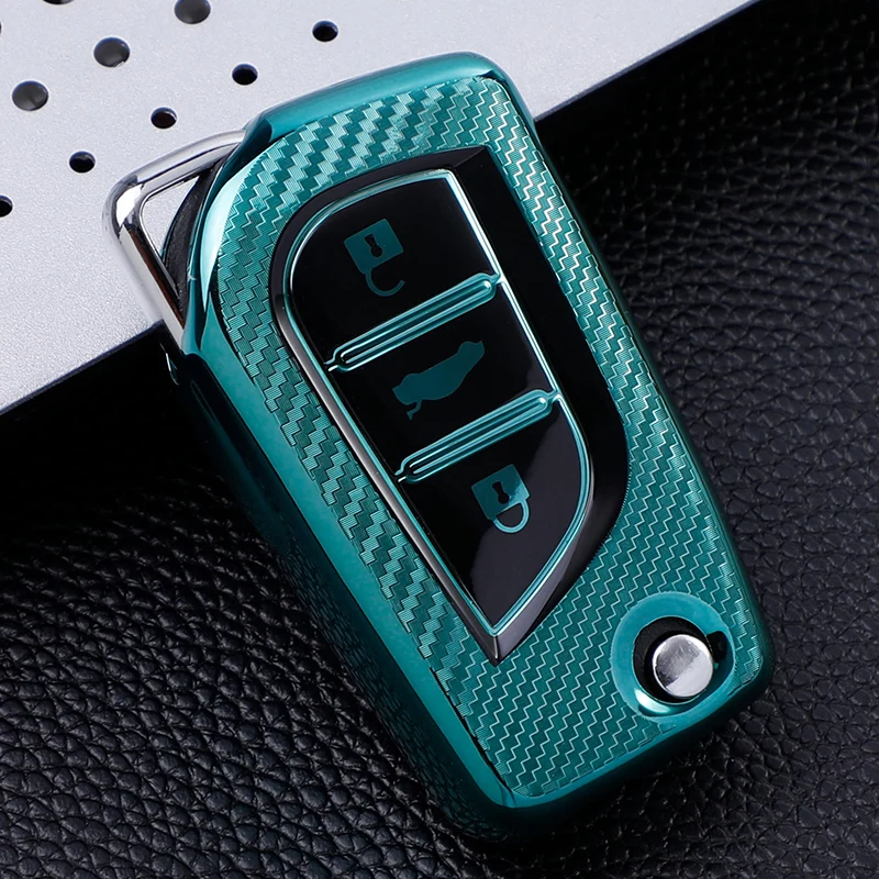 3 Buttons Carbon Fiber TPU Car Key Cover Case for Toyota Auris Corolla Avensis Verso Yaris Aygo Scion TC IM 2015 2016 Camry RAV4