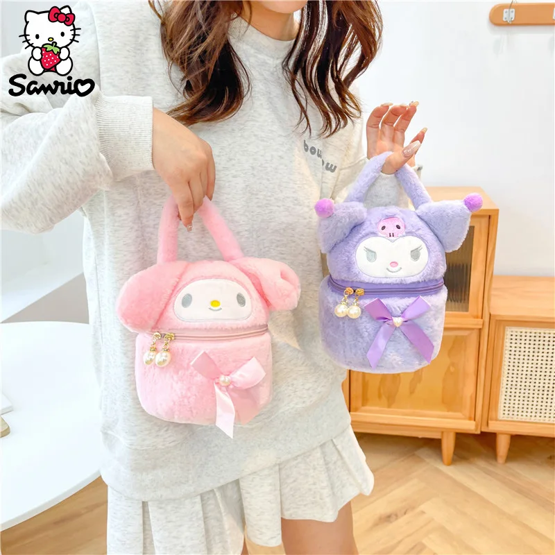 Sanrio Plush Bag Cinnamoroll Tote Bag Kuromi Handbag My Melody Shoulder Bag Cosmetic Hello Kitty Fashion Makeup Pouch Xmas Gift