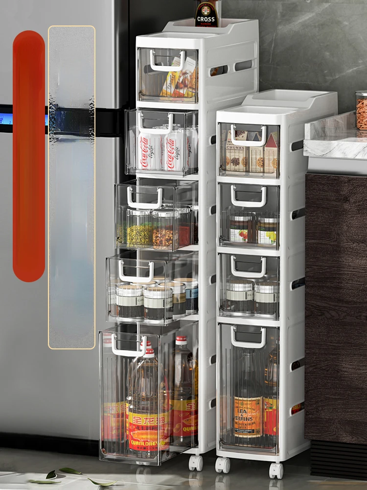 Kitchen Ultra-narrow Storage Cabinet With Drawer Multi-layer Large Capacity Trolley Floor Standing Side Shelves Home Furniture