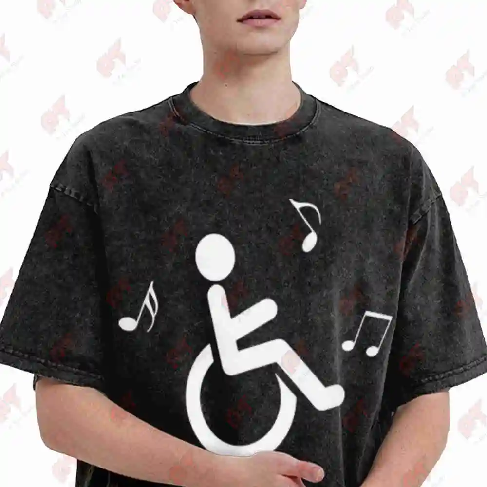 Disabled Humor Musical Chairs Wheelchair Vintage Washed Tee Pure Cotton T-Shirt