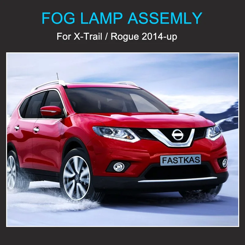 12V 55W Fog Lamp Assembly for Nissan X-Trail Rogue 2014-on Front Bumper Fog Lights Chrome Cover Wire Relay Switch Fog Lamps