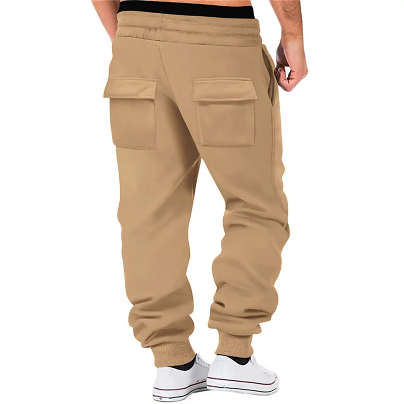 NEW Men Cargo Pants Casual Loose Autumn Winter Straight Pants Multi-Pockets Solid Color drawstring Sweatpants Daily men trousers