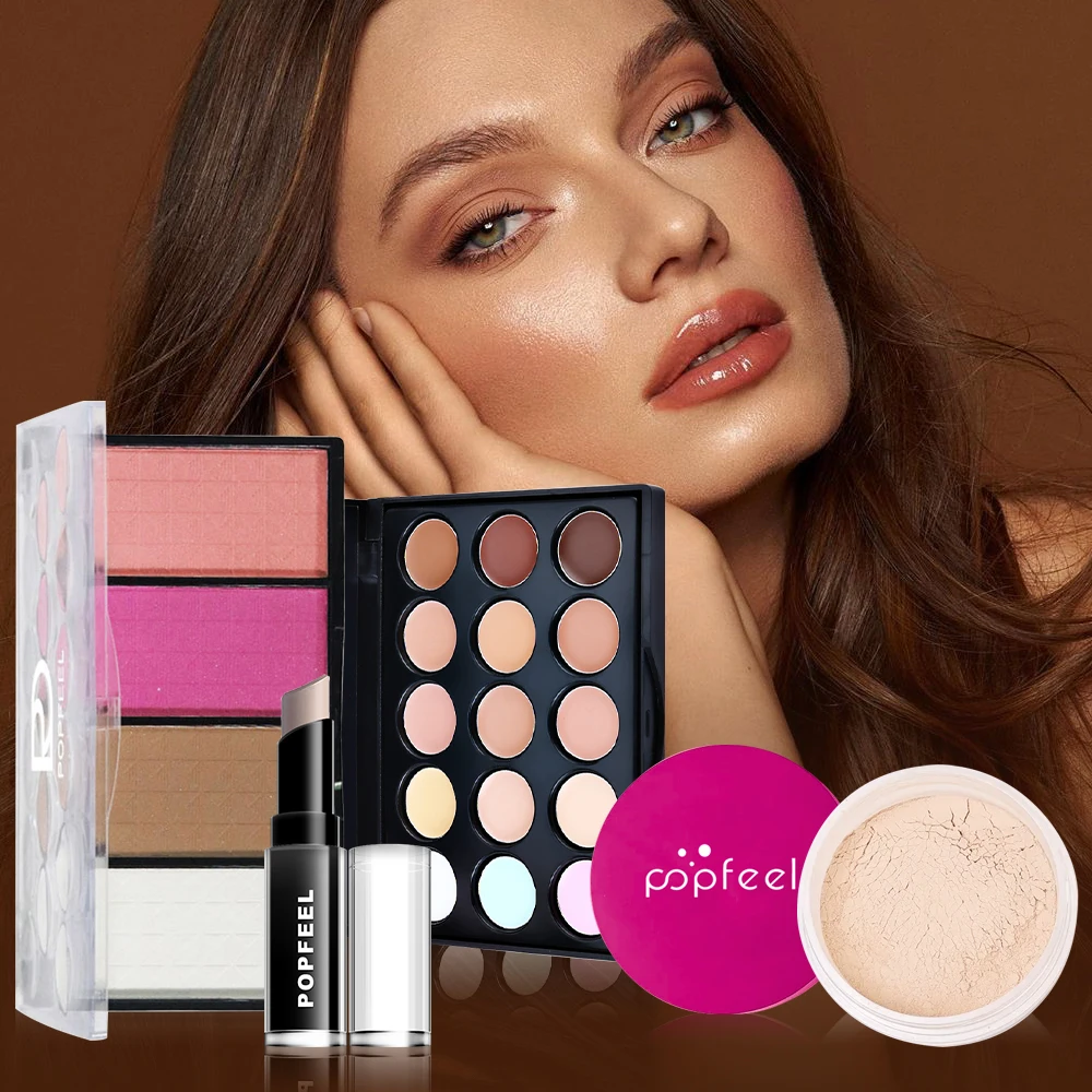 POPFEEL 女性用コンプリートメイクアップギフトセット 19 個 - アイシャドウパレット、コンシーラーパレット、チーク付きのお祝い用コスメティックキット。