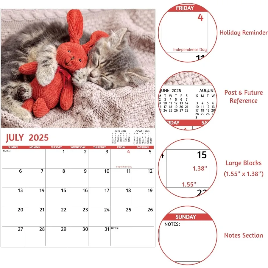 20252026 تقويم Cat ps التقويم 20252026 جدار. يوليو 2025 ديسمبر 2026 11 "× 17" مفتوح 18 شهرًا نائمة القطط تقويم الحائط غير القواعد #4