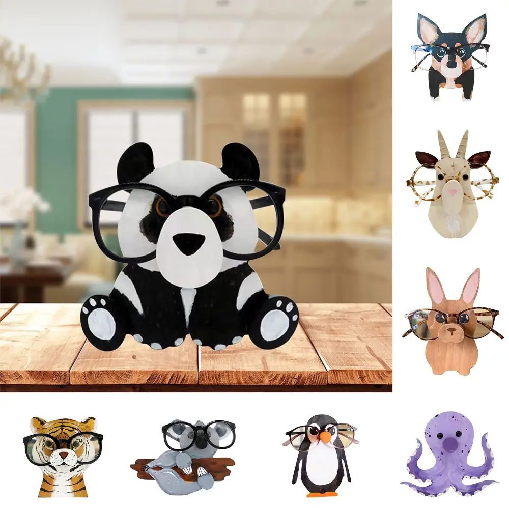 Creative Wooden Animal Eyeglass Stand Carving Handmade Animal Glasses Holder Cute Wooden Ornament for Desktop Accessories