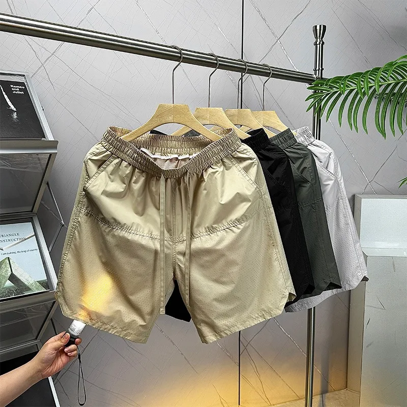 

Men's Summer Thin Quick Dry Loose Mesh Breathable Shorts Pure Color Casual Five-Quarter Pants Outdoor Comfortable Shorts Man