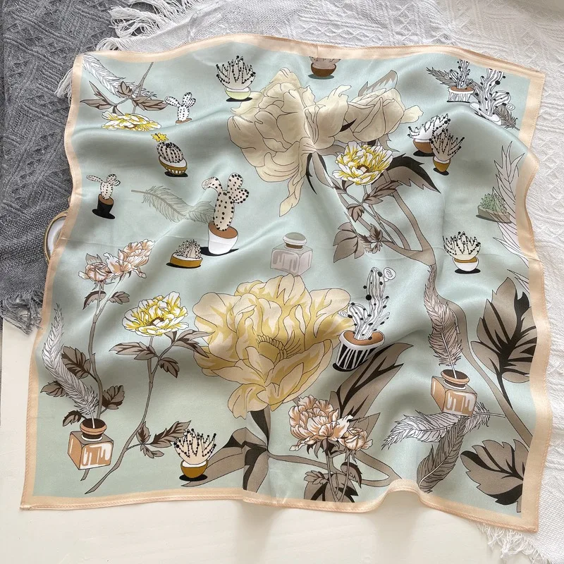 

Print 53cm Silk Satin Headkerchief Women Luxury Design Neck Tie Scarf Female Hair Hand Wrist Foulard Shawl Hijab Bandana N15