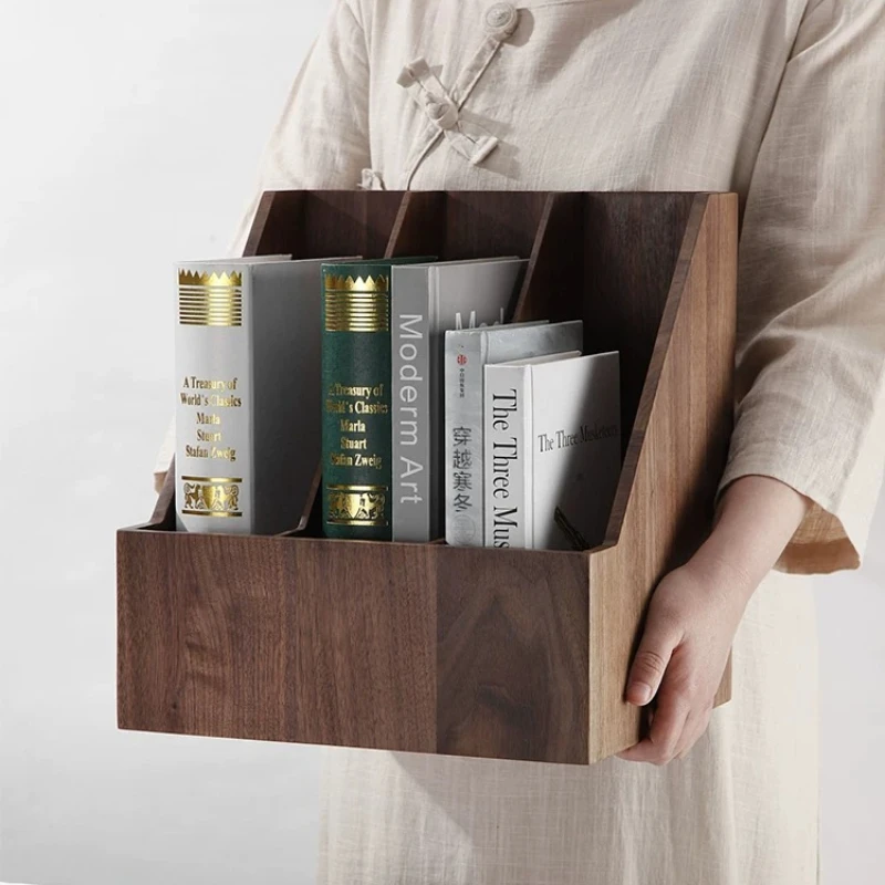 Solid Wood Magazine Rack, Modern Minimalist File Organizer for Home, Multi-Compartment Book & Document Storage Shelf