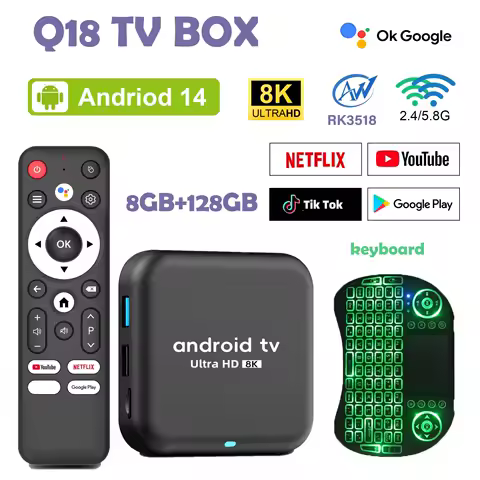 TV Box Android 14 Smart Q18 8K Media Player Google Voice Assistant Rackchip RK3518 Storage Dual WiFi Bluetooth 5.4 TV Box 2025
