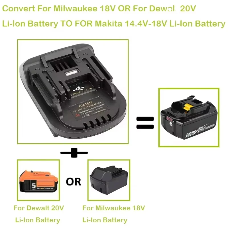 Electric Power Tool Adapter Converter DM18M Battery Adapter for Dewlt DCB200 DCB205 20V Lithium to for Makita BL1830