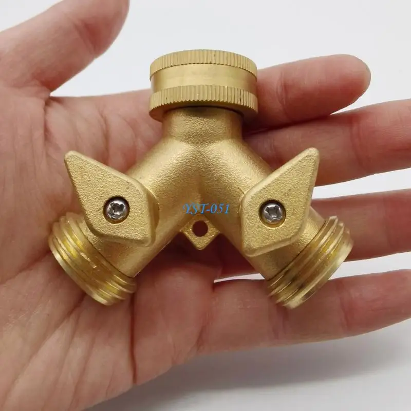 E15A Leakproof Brass Two Way Garden Hose Connector with Individual Valves Control Versatile Brass Garden Hose Y Splitter