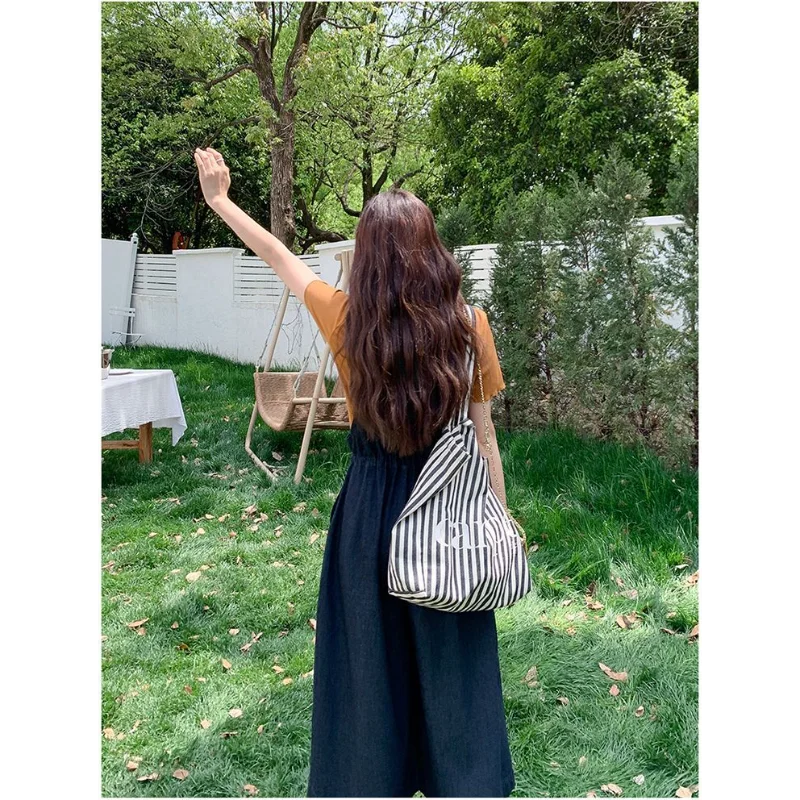 2025 جديد الدنيم الحمالات المرأة رقيقة عادية الحد من العمر فضفاض التخسيس مزاجه بنطال ذو قصة أرجل واسعة #5