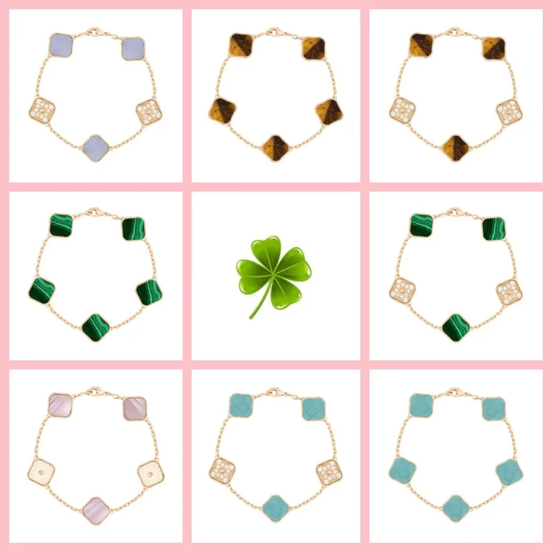 2026 High-Quality 925 Silver Enamel Shell Clover Bracelet Lucky Floral Link Gold Bracelet Women Elegant Jewelry