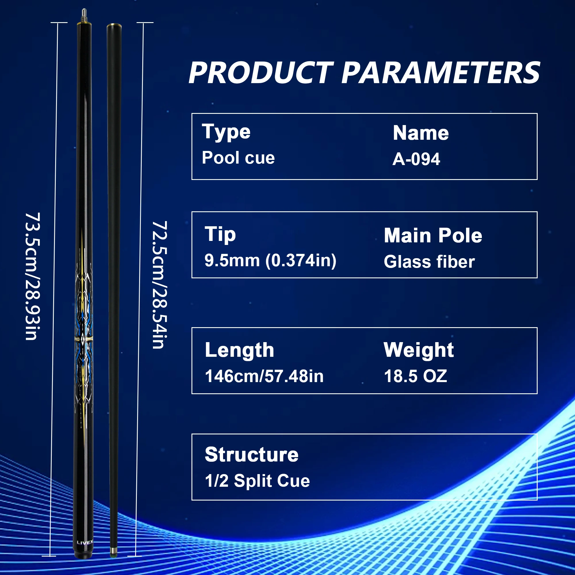 Pro 9.5mm Carbon Fiber Pool/Snooker Cue 146cm for 9-Ball/8-Ball/3-Cushion & Taco de Billar