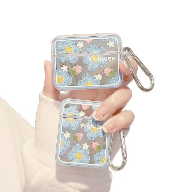 Ins flor de espejo cuadrado adecuada para Apple AirPods1/2, funda para auriculares pro2, nueva funda para auriculares