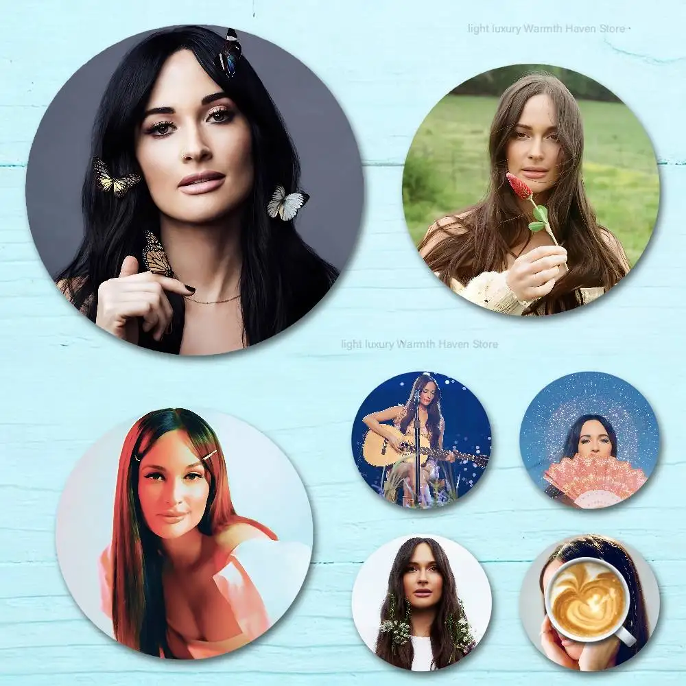 

K-Kacey M-Musgraves Dry Spel Heat Resistant Round Wooden Coasters Non-slip Drink Cafe Decoration 2D Flat Color Print Coasters