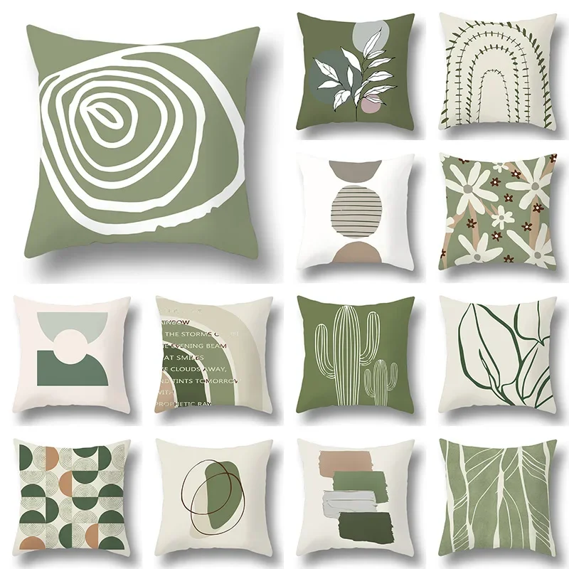 Green Leaf Pattern Printed Pillowcase Geometric  Bedroom Living Room  Car Decorative Cushion Cover