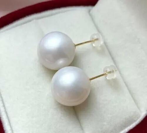 

PERFECT Round AAAAA 12-13MM south sea white natural pearl earring 18K GOLD/AU750