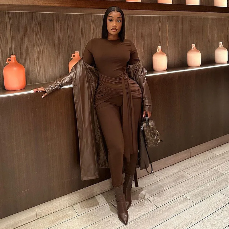 

BKLD New Autumn Sexy Bandage Split Jumpsuit For Spicy Girls Solid Color Turtleneck Bodycon Jumpsuit One Pieces Women Clothing