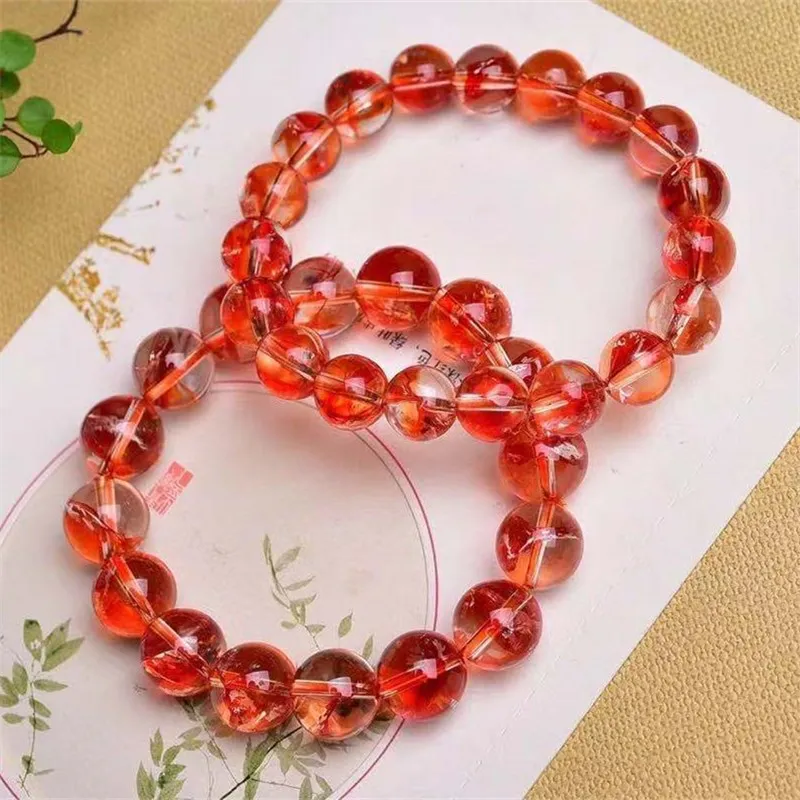 Natural Red Ghost Gum Flower Phoenix Feather Bracelet Good Luck Energy Crystal Dove Feather Ghost Purple Black Beaded HandString