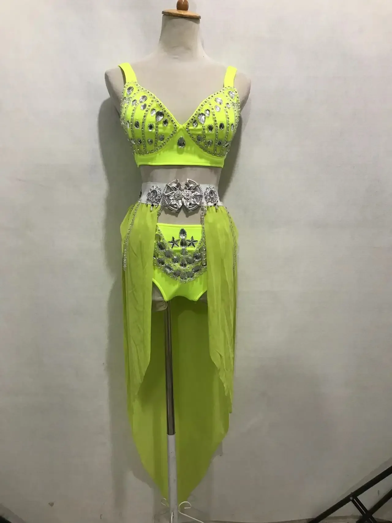 새로운 섹시 핸드메이드 DIY 재봉 상의 + 반바지 + 거즈 스커트 3피스 세트 나이트클럽 DJ 가수 무대 의상 여성 여름 의류 세트