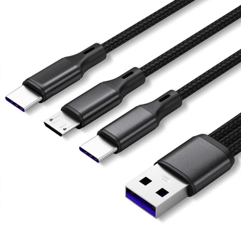 Multi Cable Braided Universal 3 in 1 Multiple USB Cable Charging Cord with Type-C Micro USB Port Connector