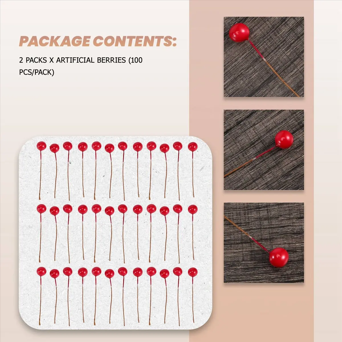 AA14 200 Pcs Holly Berries Artificial Berries for Christmas Wreath Decorations Wreath Making Supplies Party Decoration
