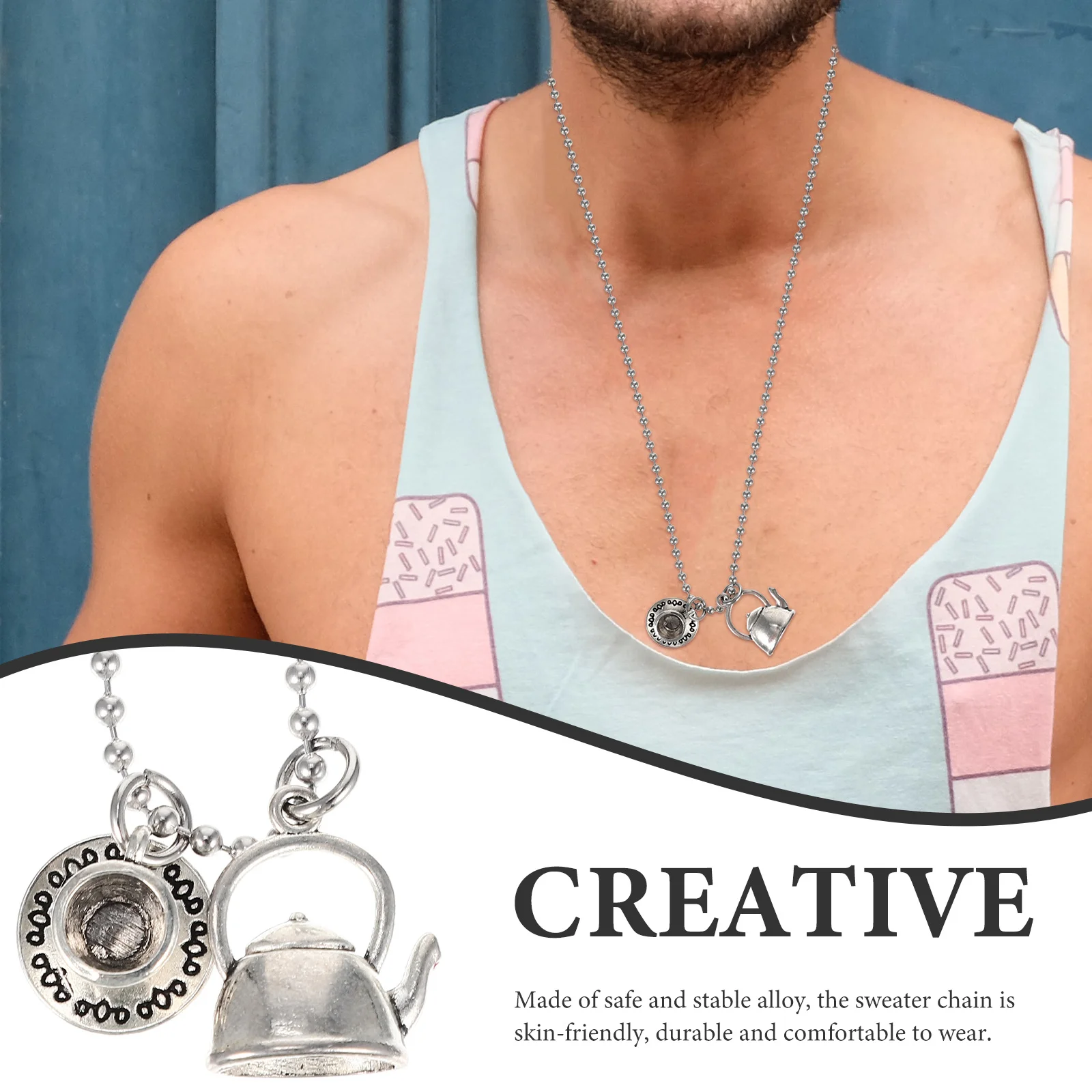 

Nationality Coffee Cup Pendant Necklace Women's Dainty Alloy Stainless Sweater Chain for