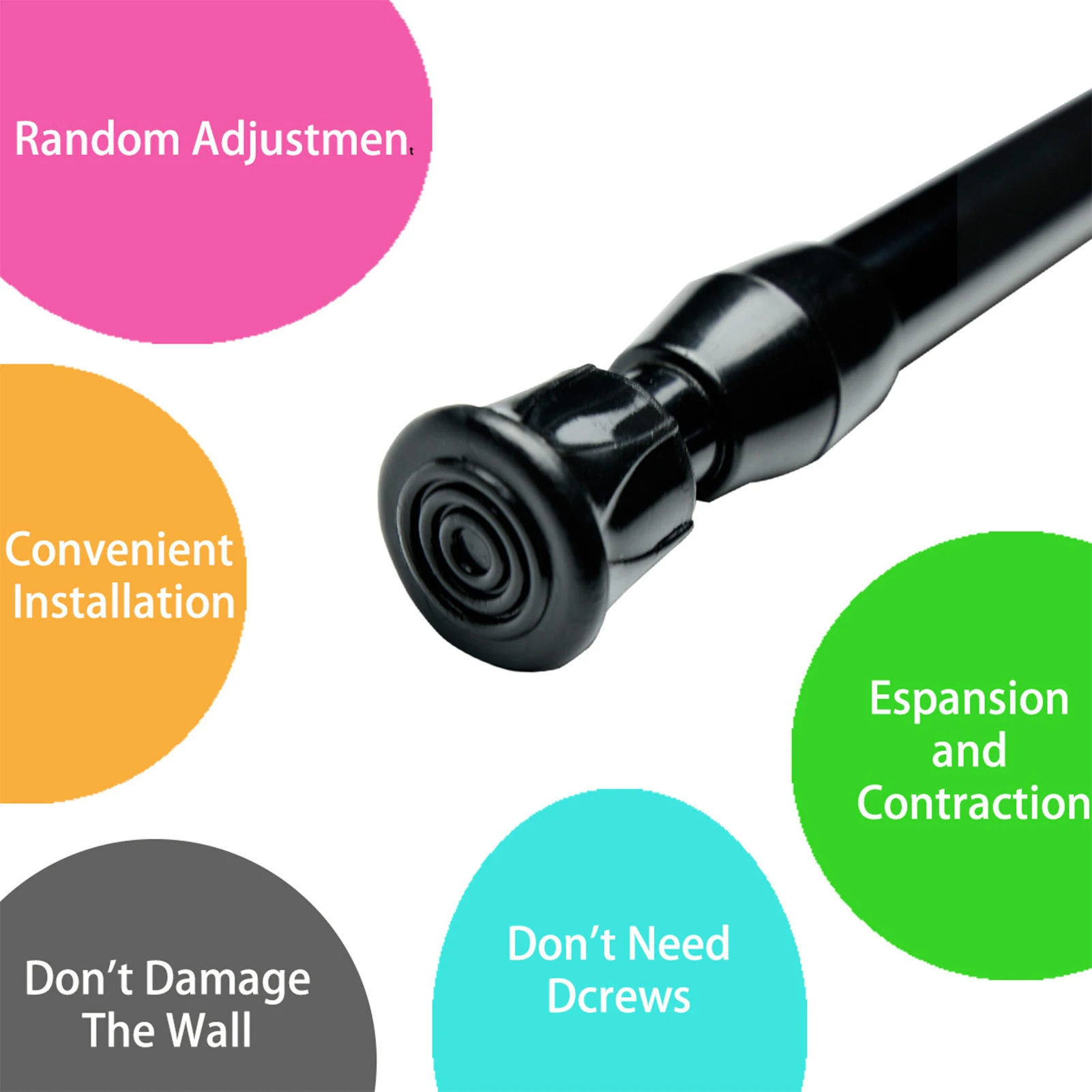 

Window Adjustable Curtain Pole Expandable Metal Tension Rod For Windows Bathroom Doorway Black White Curtain Pole Home Use