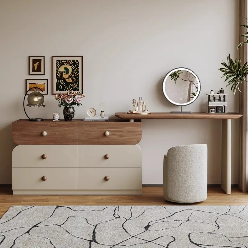 

Dressing Table Solid Wood Retro Dresser Chest Integrated Retractable Bedroom Antique Storage Makeup Table End of Bed Storage