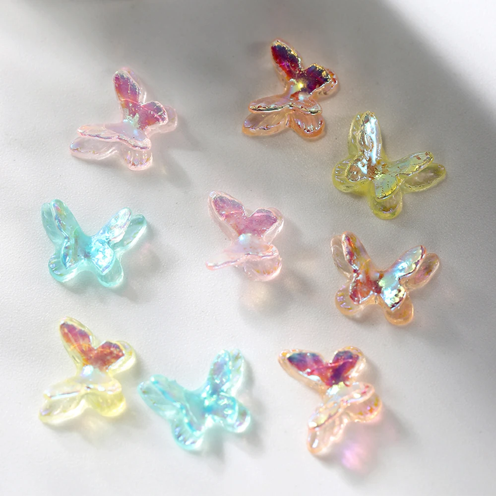 20/50Pcs 7x10mm Glitter AB Colorful 3D Resin Butterfly Epoxy Resin Filiings for DIY Epoxy Resin Mold Crafts Nail Art Decoration