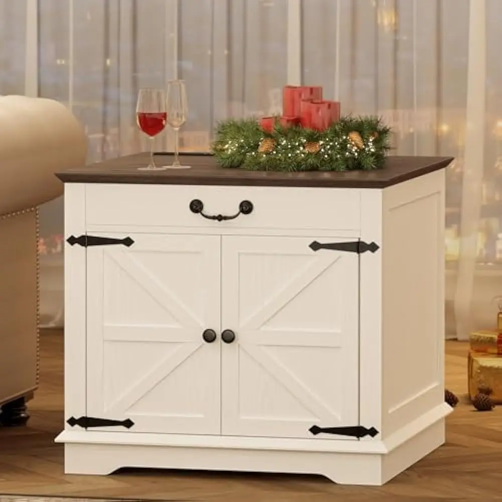 

23.6" End Table w/Charging Station, Large Sofa Side Tables & Drawer and Back Storage Shelf, Square Nightstand & Adjustable Shelf