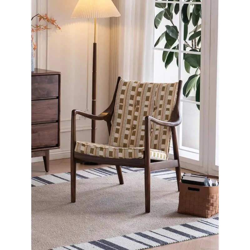 

American retro style solid wood single sofa chair living room home bedroom small apartment French medieval lazy leisure chair