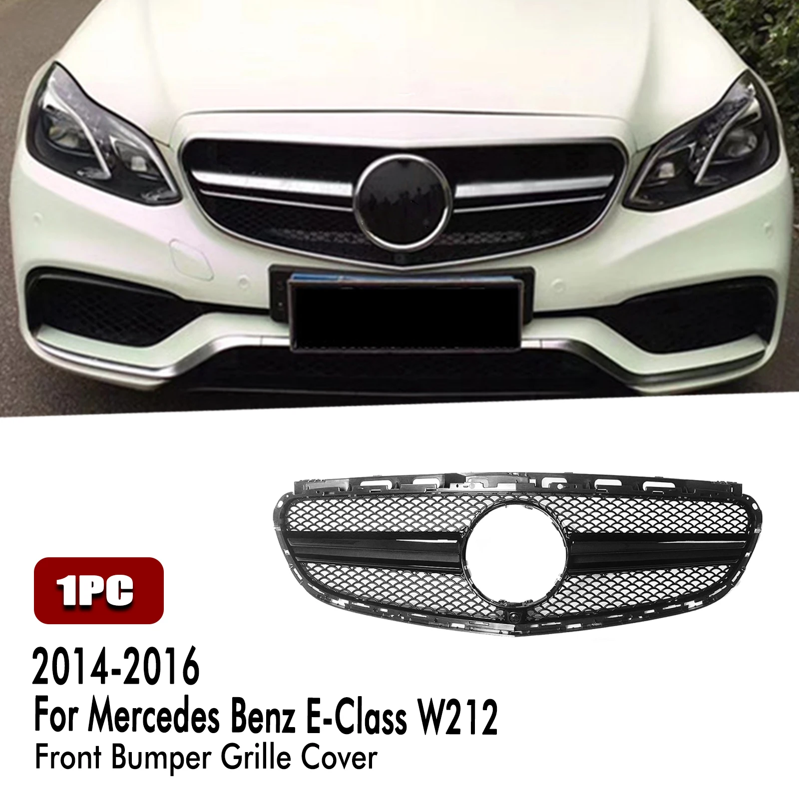 

Front Grille For Mercedes Benz E-Class W212 2014-2016 E200 E250 E300 E350 AMG Style Black/Silver Upper Bumper Hood Mesh Grill