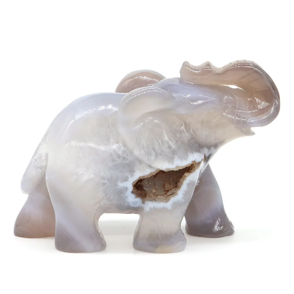 

4.2" Elephant Statue Natural Gemstone Gray Agate Geode Crystal Hand Carved Reiki Healing Stone Figurine Feng Shui Home Decor #11