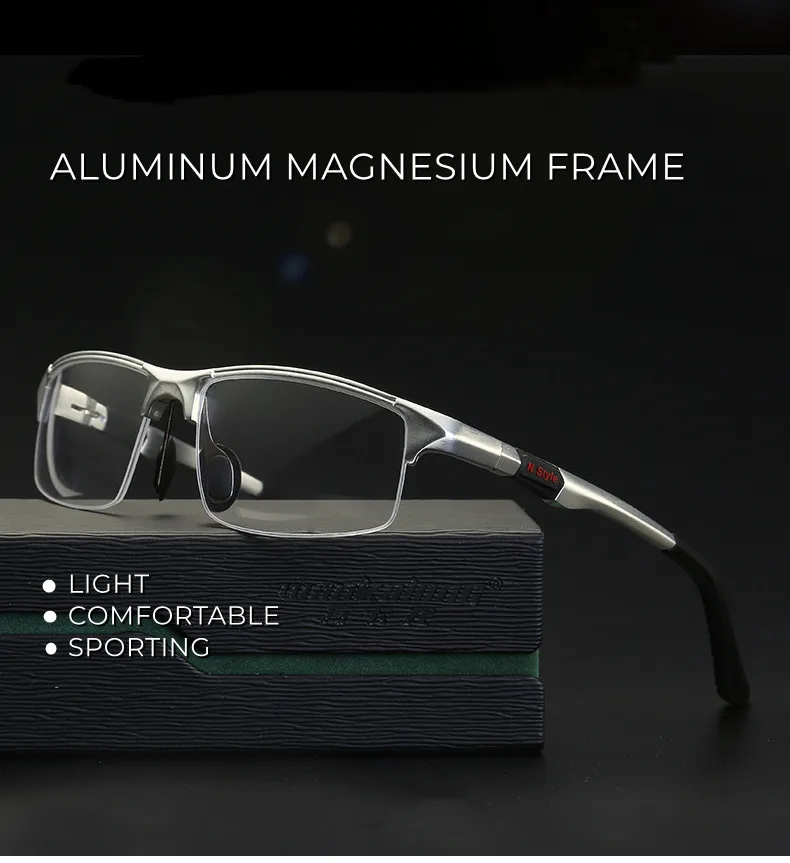 Aluminium Halbrand Optischer Rahmen Rezept Männer Rechteckige Brillen Sonnenbrille Brille Sportbrille Große Breite Gesicht Verwendung – Detail 1