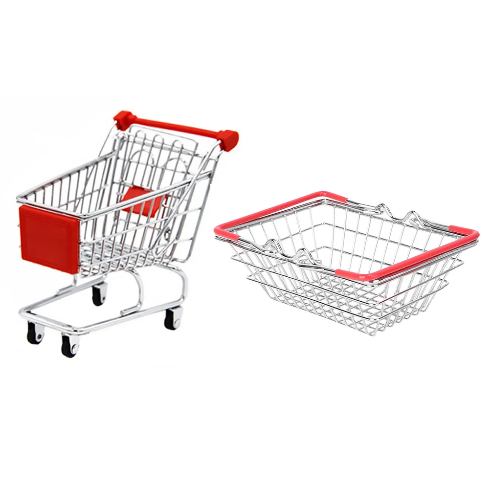 Wrought Iron Food Basket Grocery and Shopping Cart Pretend Toy Metal Play Kids Stainless Steel