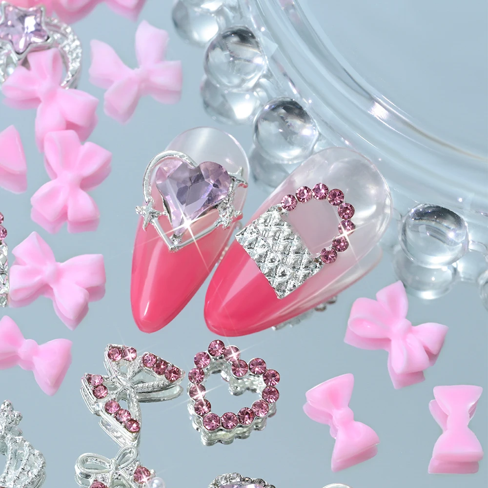 58/60 pz Mix Rosa Strass Farfalla/Croce/Cheria/Cuore Strass Per Unghie Carino Arco In Resina Pendenti E Ciondoli Per Unghie di Lusso Pendenti E Ciondoli Per Unghie Decor