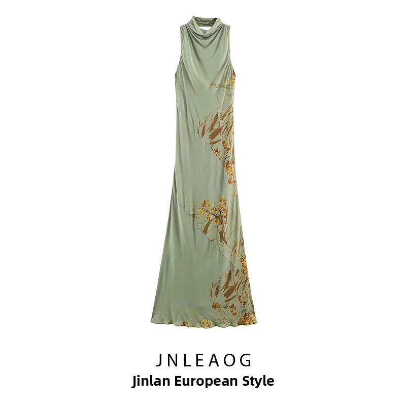 JNLEAOG Fashionable Long Printed Dress Women's Clothing Autumn New Style Versatile Design Casual Wear Polyester Fiber