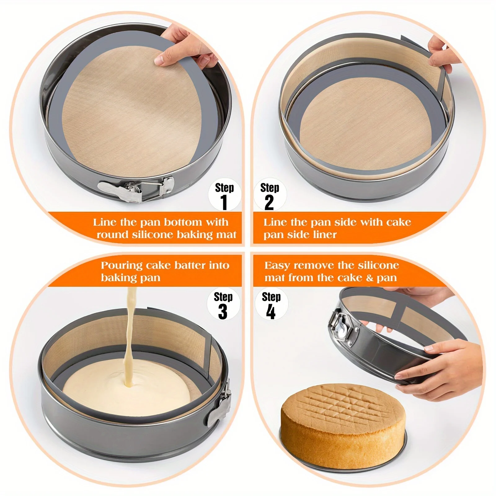 وسادة خبز من السيليكون مناسبة للجزء السفلي المسطح الربيعي، تمنع الكيك من الالتصاق إلى الجزء السفلي والجانبين، سهلة التنظيف