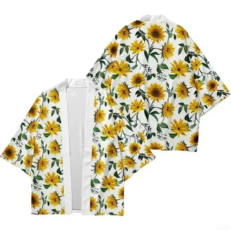 2025 جديد عباد الشمس الجرافيك طباعة الرجال كيمونو اليابانية Harajuku نمط سترة الموضة اليابان Haori التقليدية المرأة الكيمونو #4