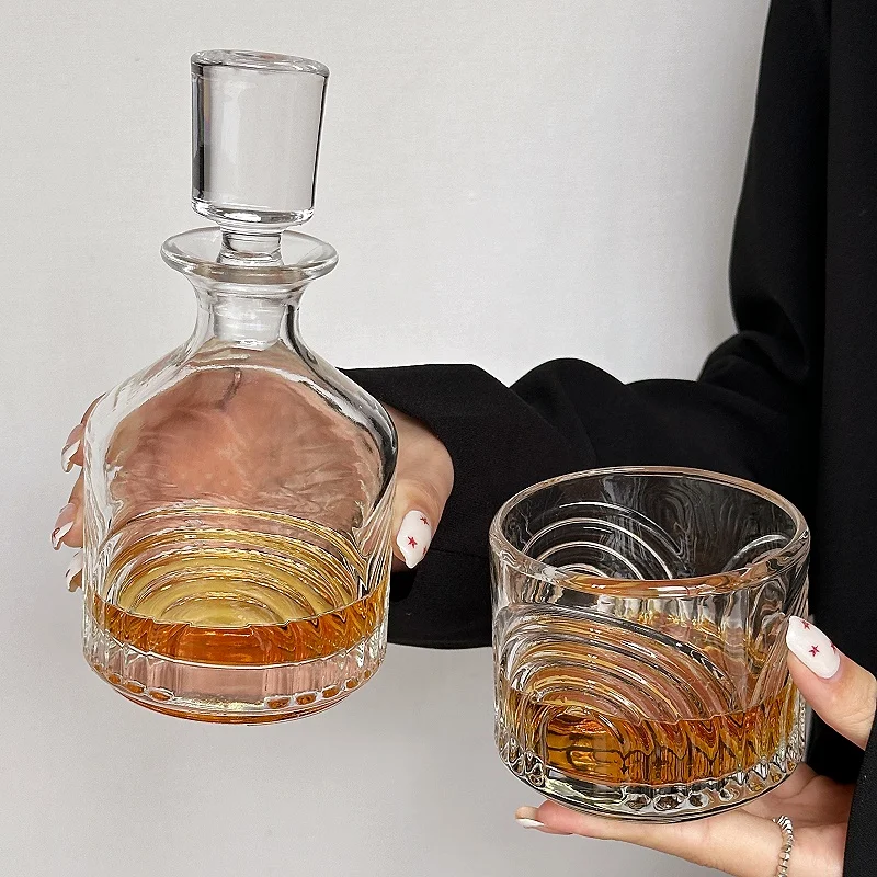 Light Luxury Stackable Whiskey Glass Set High-end Embossed Patterned Wine Bottle Home Party Transparent Classical Wine Cups