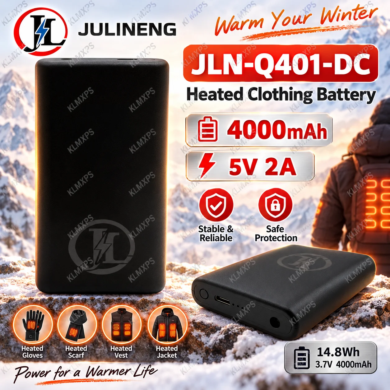 Q401-DC 4000mAh Rechargeable Built-in Lithium Battery for Heated Clothing Protective Gear Winter Outdoor Power Bank Wholesale