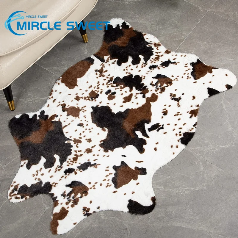 Home Decoration Faux Cowhide Rug Cute Cow Print Rug Animal Area Carpet Western Decor for Living Room Bedroom Non-Slip Floor Mat