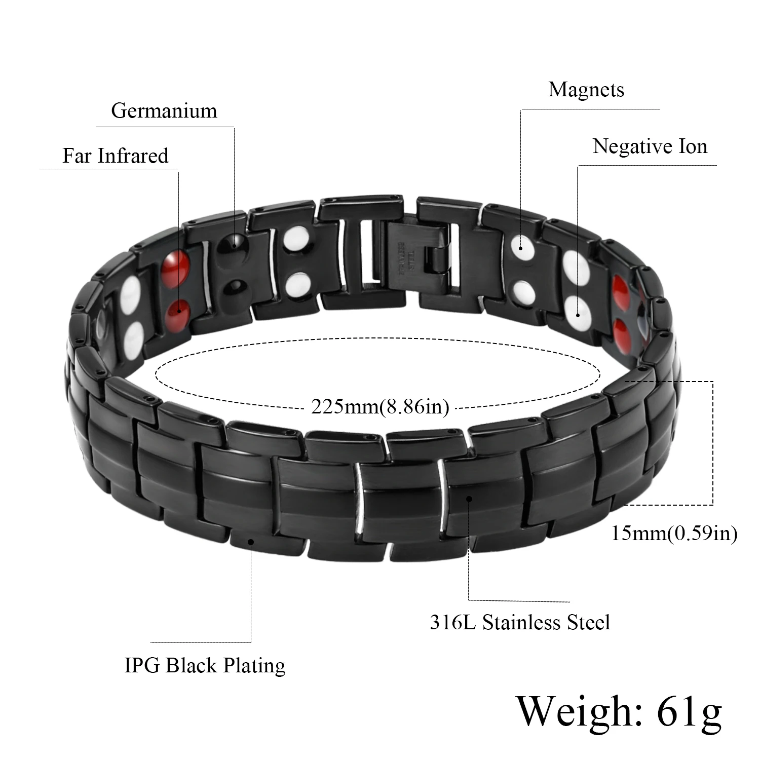 Stainless Steel Bracelet for Men Fashion Double-Row Ultra Strength Bio Magnetic Therapy Bracelets Germanium Negative Ion Bangle