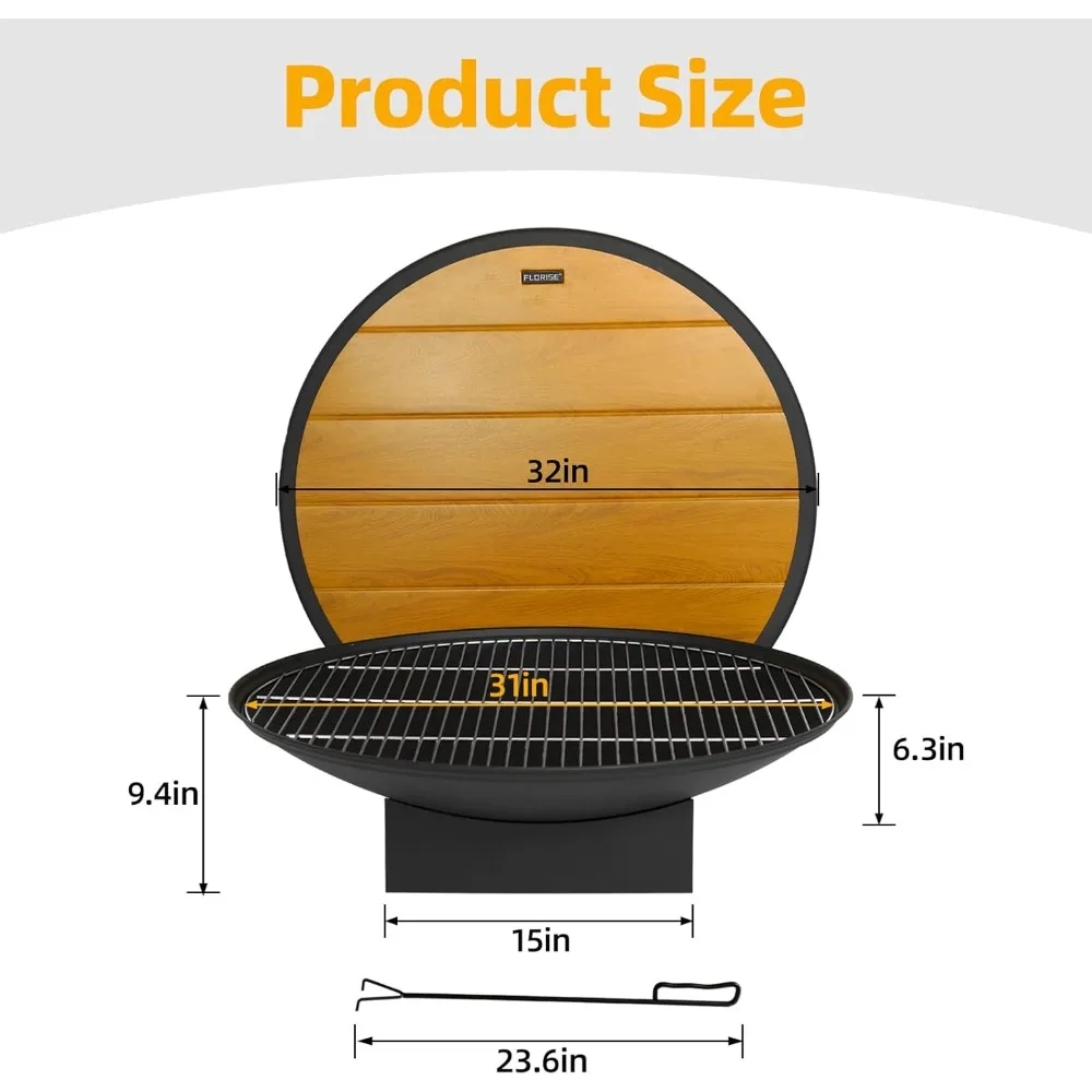 طاولة كبيرة لحفرة النار لحرق الخشب في الهواء الطلق مع شواية وغطاء للفناء الخلفي